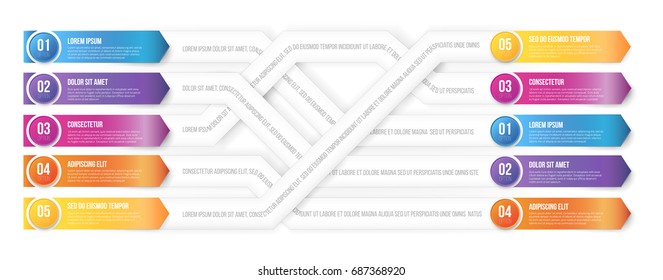 Infografics arrows, plexiform shuffle pointed to different ways. Vector illustration