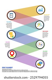 Infografika s priesvitnými farebnými castami a analitickými ikonami