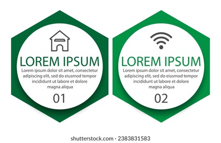 Infografis 2 langkah, desain infografis simpel terdiri dari dua bagian yang saling berkaitan, desain lingkaran dipadu bentuk lainnya, garis, ikon dan warna, bagus untuk presentasi bisnis Anda