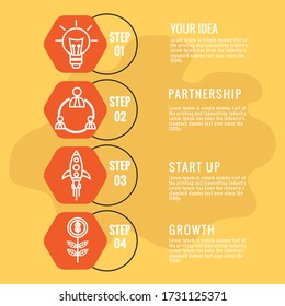 Infograph 4 steps elements. Business Infographic template with icons and 4 options. Graphic timeline process