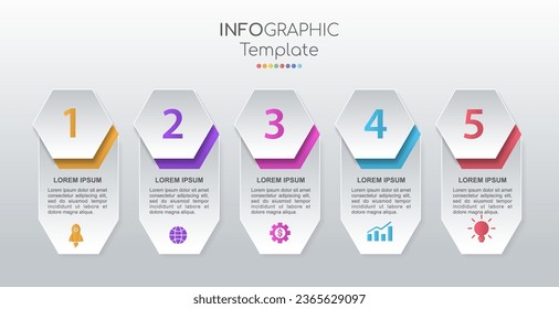 Infograph 5 steps hexagon element with number and chart diagram, business graph design
