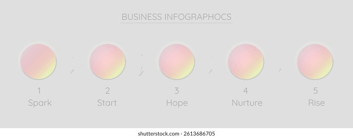 Infograph 5 Timeline Steps. Design Process Circle Elements. Presentation for Info Diagram Chart. Creative Gradient Buttons Template Illustration. Five Levels Technology for Finance Idea Infographic.