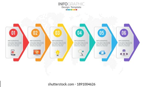 Infograph 6 step color element with circle graphic chart diagram, business graph design.