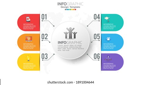 Infograph 6 step color element with circle graphic chart diagram, business graph design.