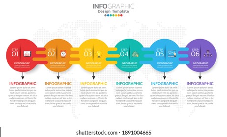 Infograph 6 step color element with circle graphic chart diagram, business graph design.