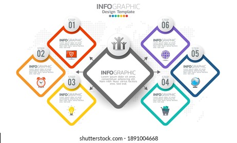 Infograph 6 step color element with circle graphic chart diagram, business graph design.
