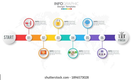 Infograph 6 step color element with arrow, chart diagram, business online marketing concept.