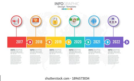 Infograph 6 step color element with arrow, chart diagram, business online marketing concept.