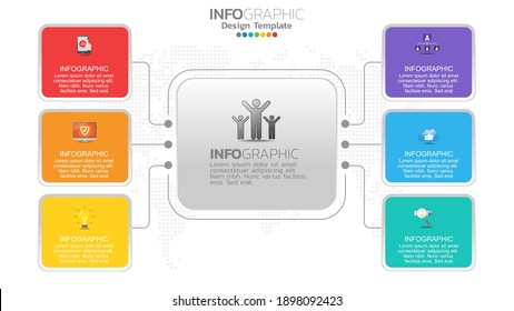 Infograph 6 step color element with circle graphic chart diagram, business graph design.