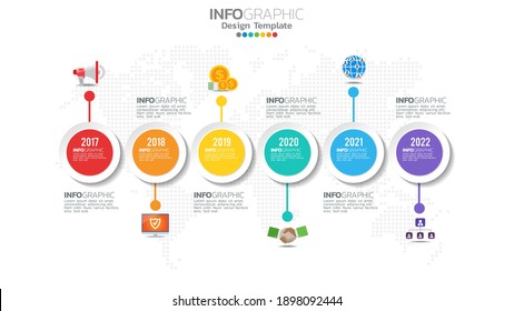 Infograph 6 step color element with arrow, chart diagram, business online marketing concept.