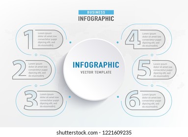 Infograph 6 step element. Circle graphic chart diagram, business graph design. Vector illustration.