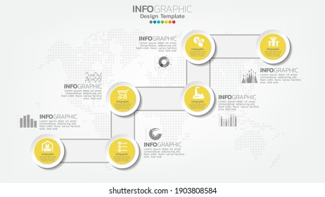 Infograph 6 step yellow color element with circle, chart diagram, business online marketing concept.