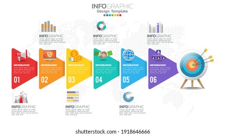 Infograph 6 Step Yellow Color Element With Circle Graphic Chart Diagram, Business Graph Design.