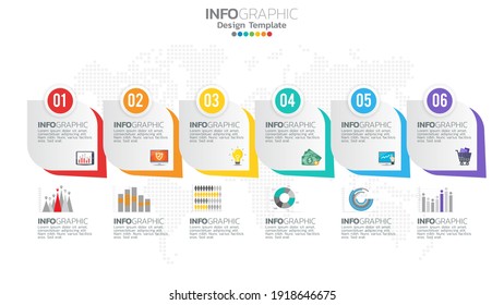 Infograph 6 step yellow color element with circle graphic chart diagram, business graph design.