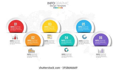 Infograph 6 Steps Circle Element With Number And Chart Diagram, Business Graph Design.