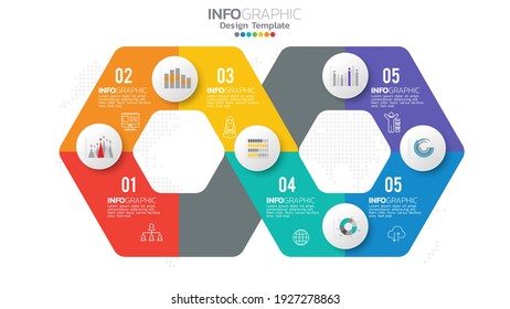Infograph 6 steps circle element with number and chart diagram, business graph design.