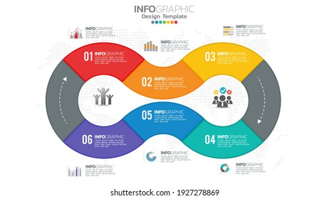 Infograph 6 Steps Circle Element With Number And Chart Diagram, Business Graph Design.