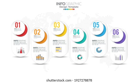 Infograph 6 steps circle element with number and chart diagram, business graph design.