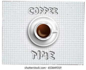 Infograph background template with a fresh coffee on table with infographic design elements and mockups and hand drawn sketches of technology items.