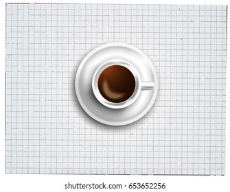 Infograph background template with a fresh coffee on table with infographic design elements and mockups and hand drawn sketches of technology items.