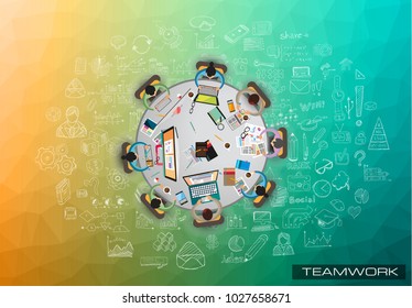 Plantilla de fondo de infografía con una tabla de lluvia de ideas temporal con elementos de diseño infográfico y maquetas y bocetos dibujados a mano de elementos tecnológicos.