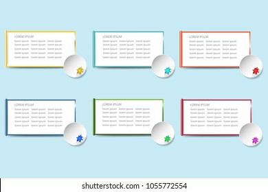 Infograph of the blank rectangles ready for your text with colorful edges and a white circles with puzzle design ready for your text.