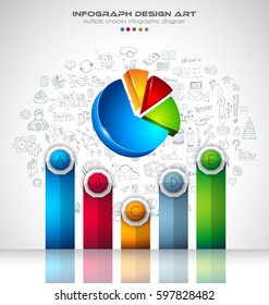 Infograph Broschüre Vorlage mit vielen Auswahlmöglichkeiten und vielen Infografik-Design-Elementen und -Mockups. Teamwork-Ideen, verzweigte Sitzungen und generische Businessplan-Präsentationen.