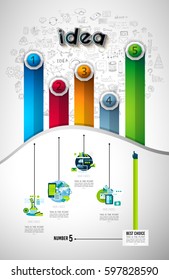 Infograph Brochure template with a lot of choices and a lot of infographic design elements and mockups. Teamwork ideas, branstorming sessions and generic business plan presentationsl.