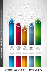 Infograph Brochure template with a lot of choices and a lot of infographic design elements and mockups. Teamwork ideas, branstorming sessions and generic business plan presentationsl.