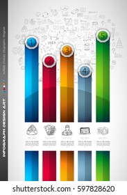 Infograph Brochure template with a lot of choices and a lot of infographic design elements and mockups. Teamwork ideas, branstorming sessions and generic business plan presentationsl.