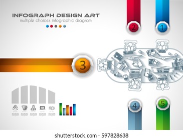 Infograph Brochure template with a lot of choices and a lot of infographic design elements and mockups. Teamwork ideas, branstorming sessions and generic business plan presentationsl.