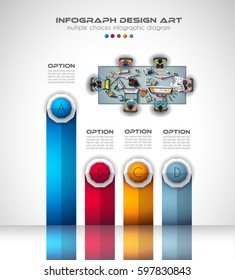 Infograph Brochure template with a lot of choices and a lot of infographic design elements and mockups. Teamwork ideas, branstorming sessions and generic business plan presentationsl.