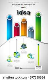 Infograph Brochure template with a lot of choices and a lot of infographic design elements and mockups. Teamwork ideas, branstorming sessions and generic business plan presentationsl.