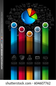 Modelo de folheto infográfico com um monte de escolhas e um monte de elementos de design infográfico e maquetes.