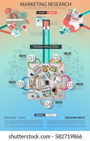Plantilla de Folleto de Infografía con bocetos dibujados a mano y muchos elementos de diseño infográfico y maquetas. Ideal para ideas de trabajo en equipo, sesiones de lluvia de ideas y presentaciones genéricas de planes de negocios.