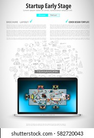 Infograph Brochure template with hand drawn sketches and a lot of infographic design elements and mockups. Ideal for Teamwork ideas, brainstorming sessions and generic business plan presentations.