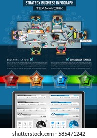 Infograph Brochure template with hand drawn sketches and a lot of infographic design elements and mockups. Ideal forTeamwork ideas, branstorming sessions and generic business plan presentationsl.
