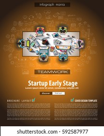 Infograph Brochure template with hand drawn sketches and a lot of infographic design elements and mockups. Ideal forTeamwork ideas, branstorming sessions and generic business plan presentationsl.