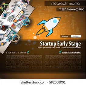 Infograph Brochure template with hand drawn sketches and a lot of infographic design elements and mockups. Ideal forTeamwork ideas, branstorming sessions and generic business plan presentationsl.