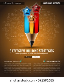 Infograph Brochure template with hand drawn sketches and a lot of infographic design elements and mockups. Ideal forTeamwork ideas, branstorming sessions and generic business plan presentationsl.