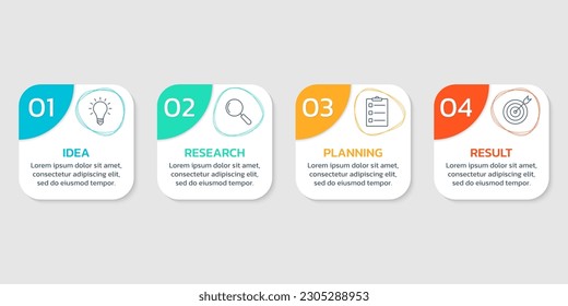 Infograph element design. 4 step infographic with business icons. Modern presentation, process diagram, timeline banner template. Vector illustration. 