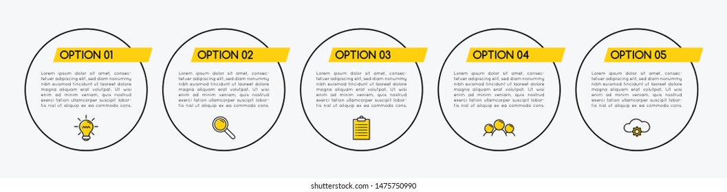 Infograph layout with 5 options. Circle flowchart. Vector