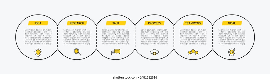 Infograph layout with 6 options. Circle flowchart. Vector
