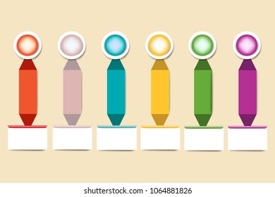 The infograph of six vertical rectangles with white circle and rectangle labels below them ready for your text.