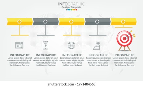 Infograph steps color element with arrow, chart diagram, business online marketing concept.