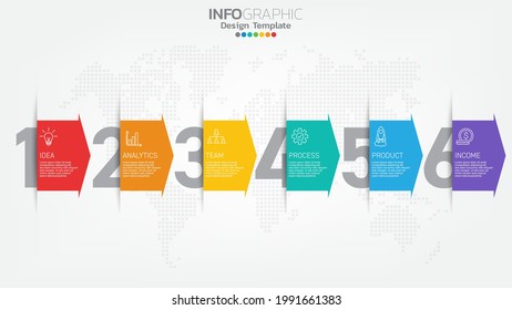 Infograph zeichnet Farbelemente mit Pfeil, Diagramm, Business Online Marketing Konzept.