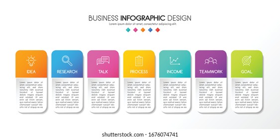 Infograph template with business icons and 7 options. Diagram. Vector