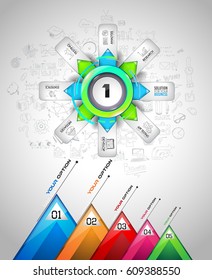 Infograph template with multiple choices and a lot of infographic design elements and mockups. Ranking elements to display product comparison, business plans and so on.