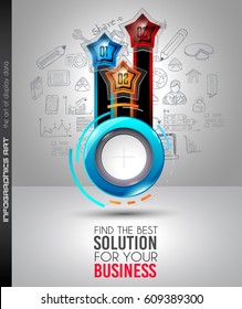 Infograph template with multiple choices and a lot of infographic design elements and mockups. Ranking elements to display product comparison, business plans and so on.