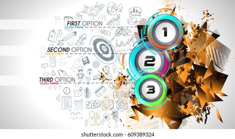 Infograph template with multiple choices and a lot of infographic design elements and mockups. Ranking elements to display product comparison, business plans and so on.